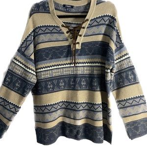 Chaps Thick Warm Southwestern Thermal Zigzag Sweater Size XL